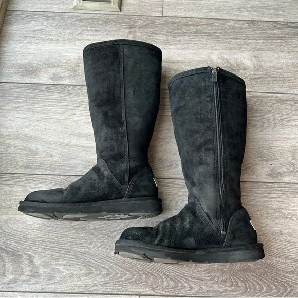 UGG Black Sheepskin Lining Suede Leather Tall Boots - Picture 8 of 16